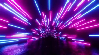 Horizontal glowing lines move in space, Infinitely looped animation.