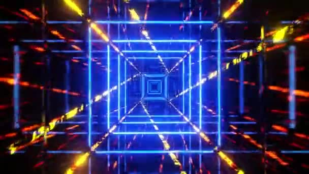Latanie Tunelu Migającymi Niebieskimi Światłami Fluorescencyjnymi Nieskończenie Pętlowa Animacja — Wideo stockowe