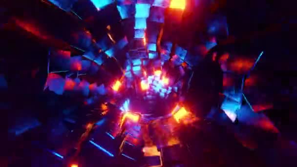 Пролітаючи Через Тунель Синіх Помаранчевих Металевих Кубиків Безкінечна Анімація — стокове відео