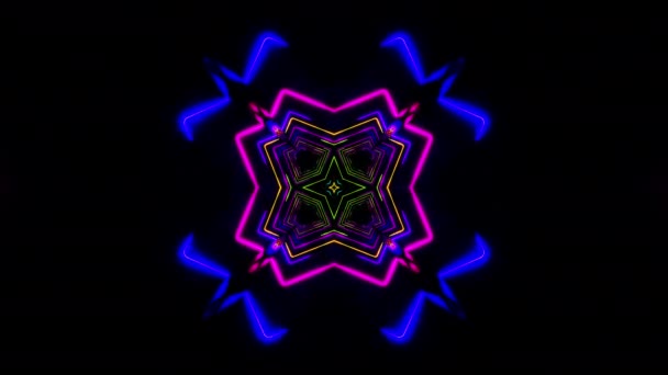 Flying Multicolored Neon Tunnel Diamond Shaped Figures Kaleidoscope Loop — Vídeo de stock