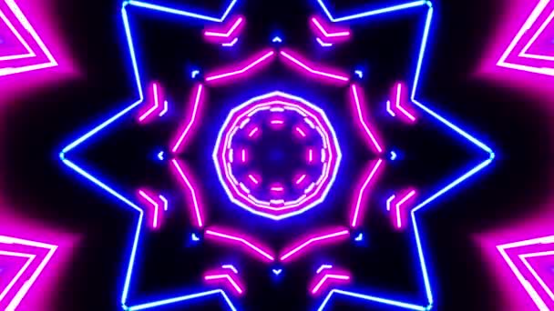 Horizontal Glowing Lines Move Space Kaleidoscope Loop — Vídeos de Stock