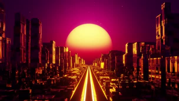 Flying City Sunset Infinitely Looped Animation — ストック動画