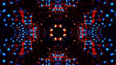 Flying through a tunnel of blue and orange metal cubes, Kaleidoscope VJ loop.