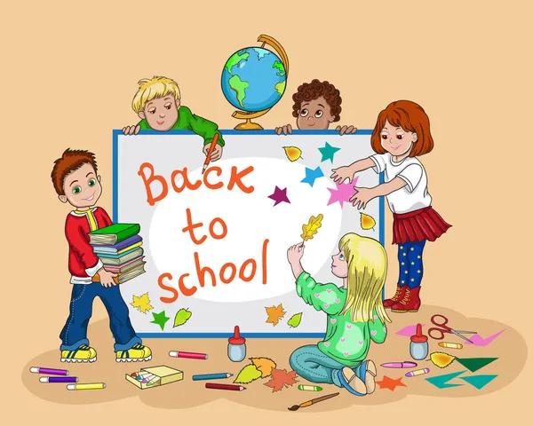 Illustratie van kinderen terug naar school — Stockvector
