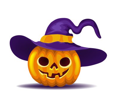 Mor şapkalı korkunç halloween balkabağı sebze