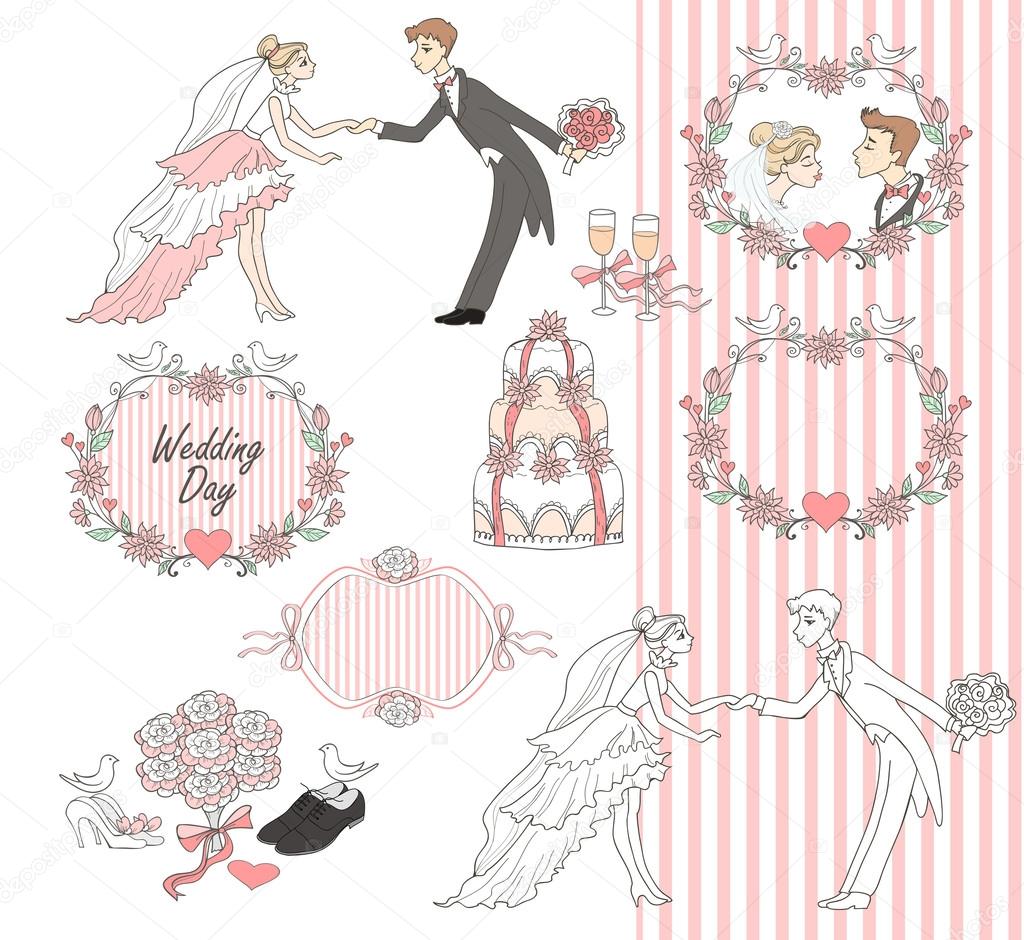 Wedding graphic set, Scrapbook design elements