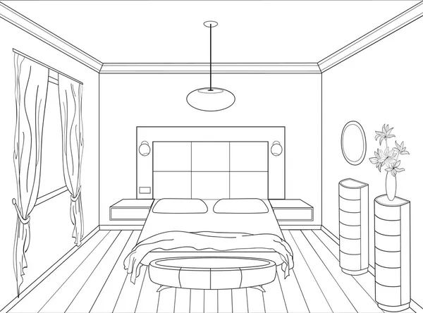 Editierbare Vektorillustration einer Umrissskizze eines Innenraums. — Stockvektor