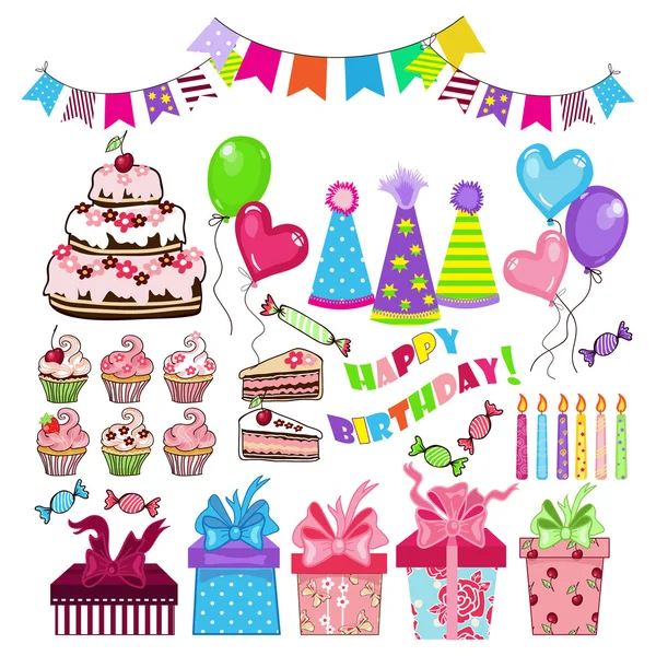 Set of birthday party elements — Stock Vector