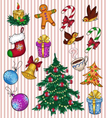 set renkli Noel süslemeleri