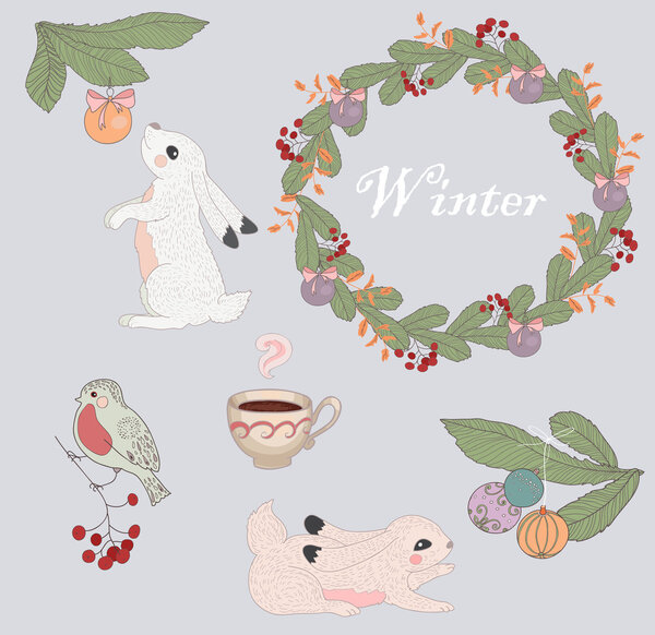 Набор икон, элементов и иллюстраций к Зимнему Рождеству