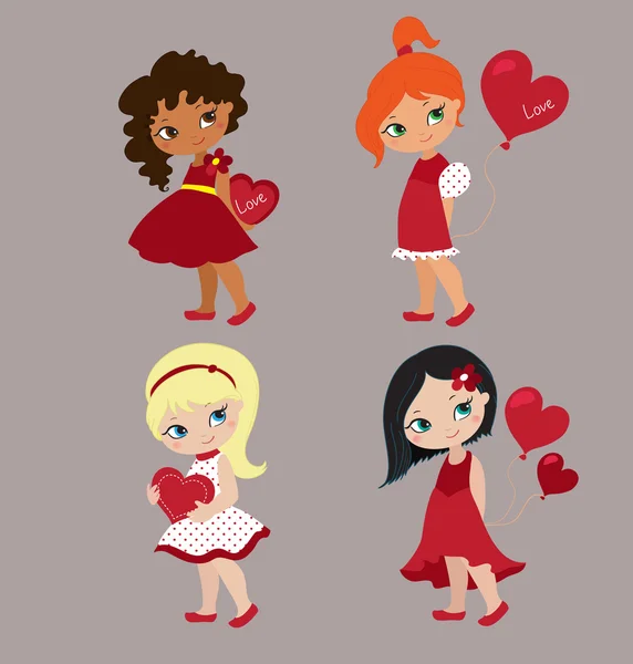 Concepto romántico. Una chica cariñosa. Lindo vector de dibujos animados ilustración — Archivo Imágenes Vectoriales