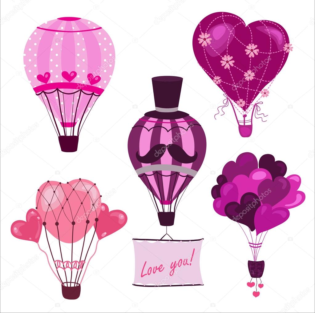 Valentine's Day greeting cards with hot air balloons.