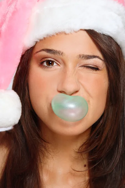 Funny girl in Santa hat — Stock Photo, Image