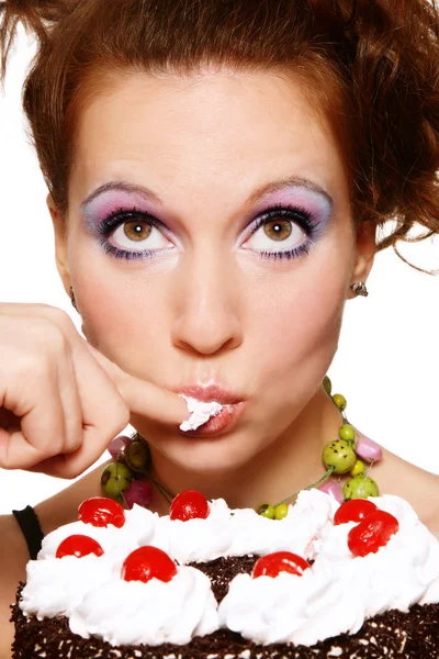 Chica comiendo pastel — Foto de Stock