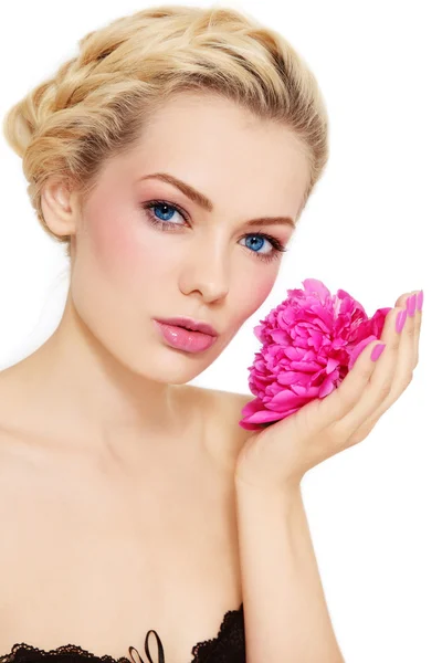 Girl with peony — Stock Photo, Image