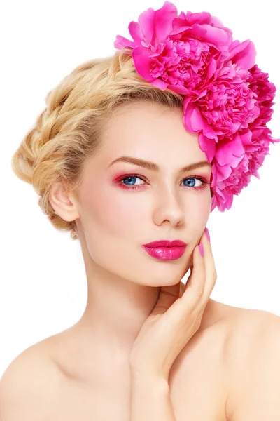 Girl with peonies Royalty Free Stock Images