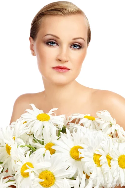 Woman with chamomiles — Stock Photo, Image