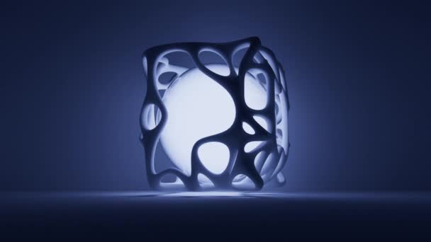 Estructura Moderna Del Cubo Abstracto Que Gira Alrededor Esfera Luz — Vídeos de Stock