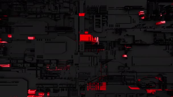 Abstract Modern Black Red Geometric Wall Texture Circuitboard City Loop — Αρχείο Βίντεο