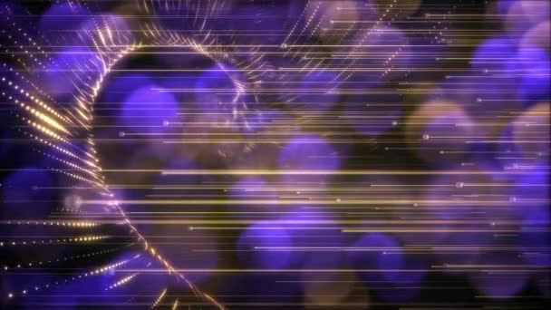 Glow Gold Array Landschap Looping Achtergrond Met Purple Bokeh — Stockvideo