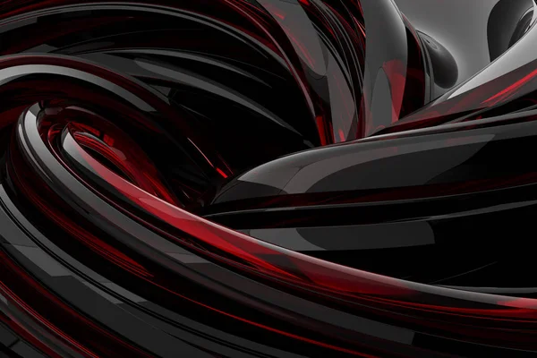 深みのある赤と黒の色合いのガラスのテクスチャを持つ3Dレンダリング抽象的な形状 — ストック写真