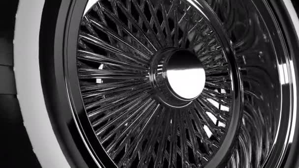 Цикл Крупный План Chrome Wire Wheel Tire — стоковое видео