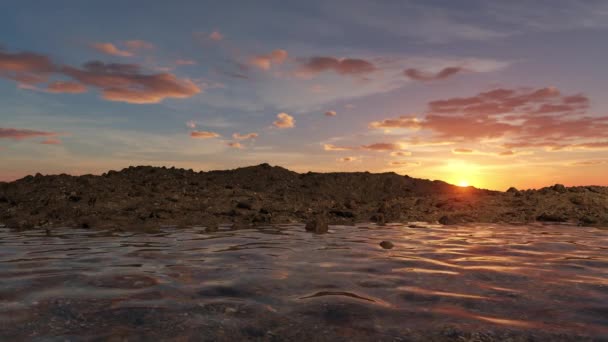 Desierto Rocoso Renderizado Paisaje Del Terreno Con Bucle Agua Clara — Vídeos de Stock