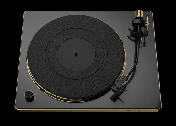 Rendered Illustration Black Gold Modern Turntable Black Background — 스톡 사진