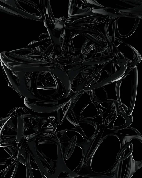 Abstrakte Schwarze Darstellung Von Gebündelten Futuristischen Ringen Auf Schwarzem Hintergrund — Stockfoto