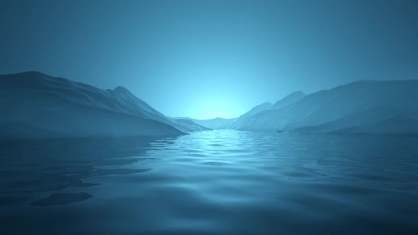 ブルーヘイジー3Dは 穏やかな水をループと地形景観をレンダリング — ストック動画