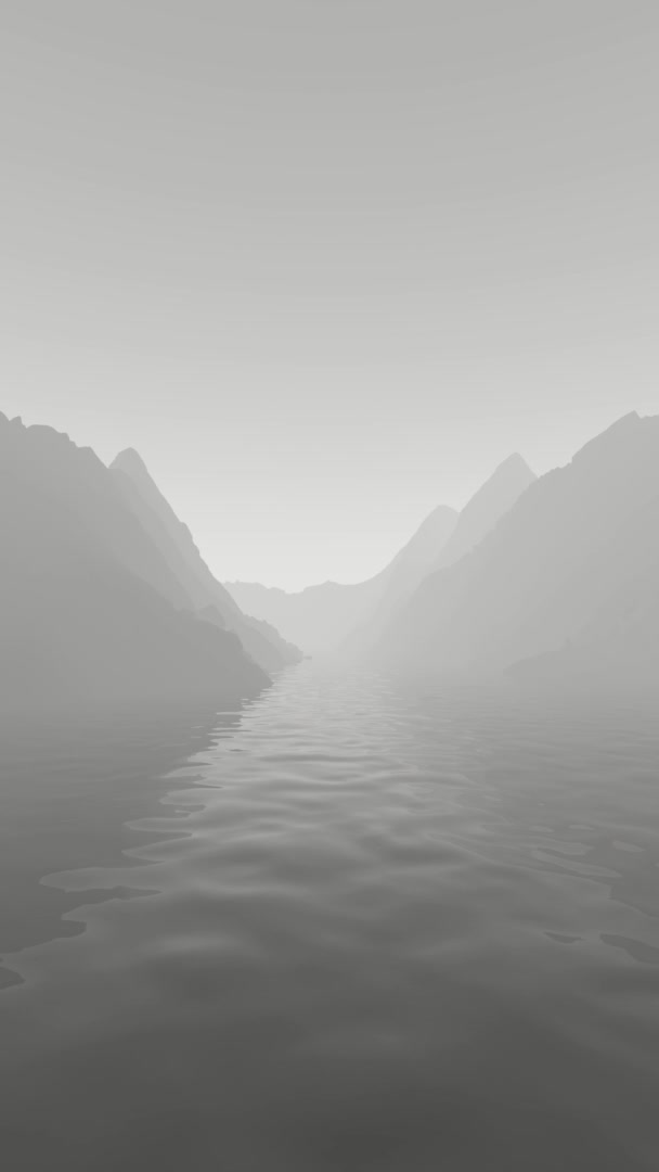 Foggy Morning Rendered Terrain Landscape Looping Calm Water Vertical Format — Stock videók