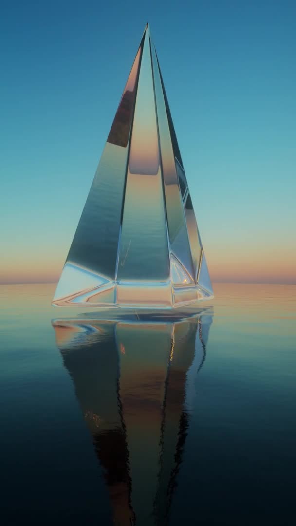 Vertical Ice Pyramid Rotating Calm Ocean Waters Loop — Stock video