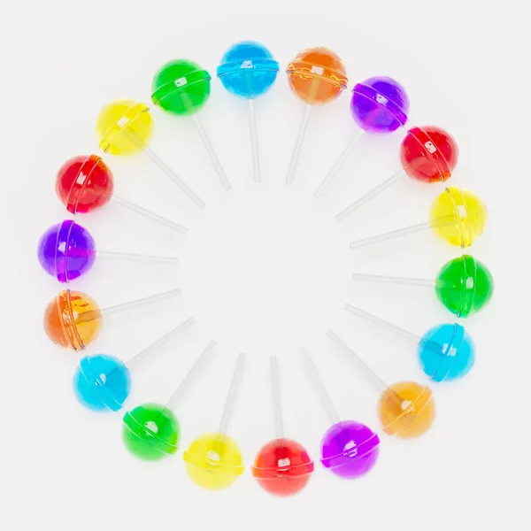 Set Rendered Multicolored Lollypops Circular Pattern White Background — 스톡 사진