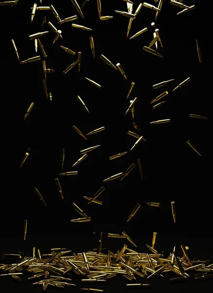 Vertical Digital Rendering Many Rifle Bullets Falling Floor Collecting Pile — Stock Photo, Image