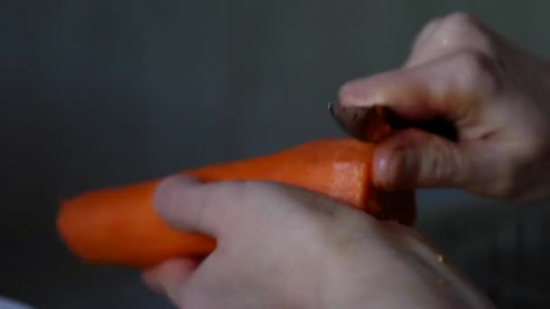 Hausfrau bereitet Karotten zum Kochen zu. — Stockvideo