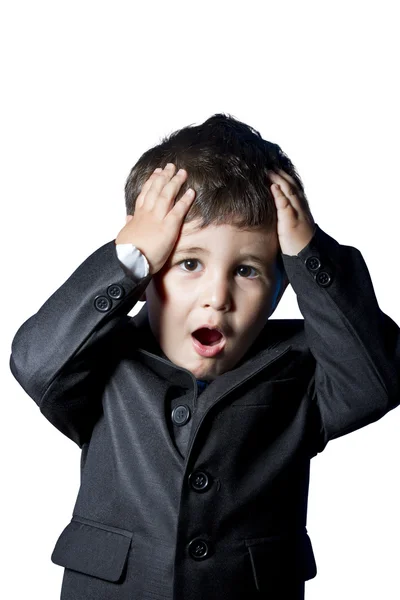 Surprised businessman child in suit — Stock Photo, Image