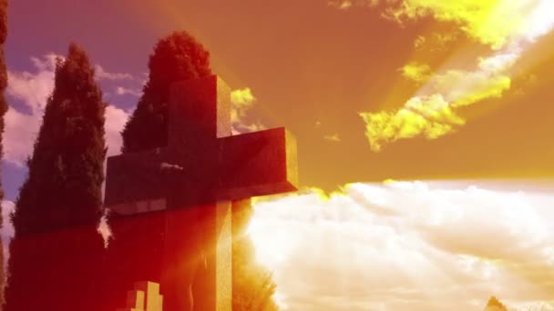 Cross against apocalyptic sky. — Stock Video