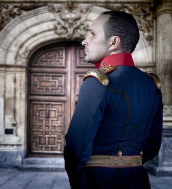 İspanyol eski asker, zarif tarihi kostüm