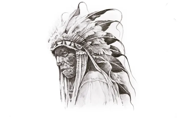 Tattoo sketch of Native American Indian warrior, hand made — Stock Photo, Image