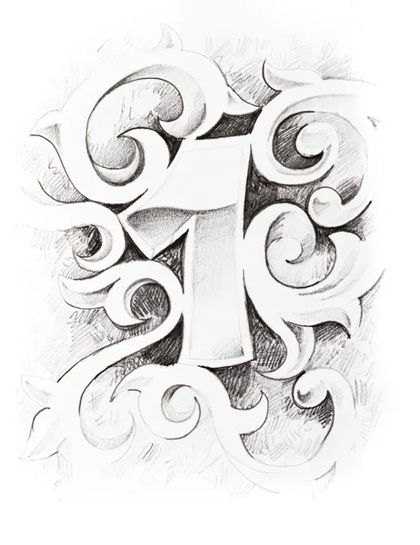 Τατουάζ σκίτσο του έναν αριθμό, χειροποίητα — Φωτογραφία Αρχείου