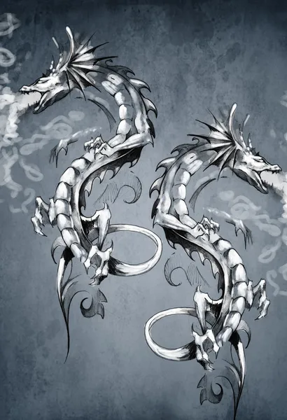 Two fantasy dragons, tattoo art — Stock Photo, Image