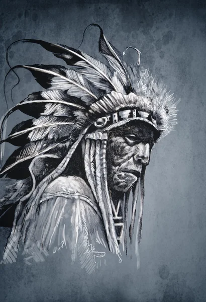 Native american indian head, chef, vintage stil — Stockfoto