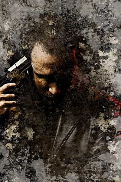 Umělecký portrét nebezpečné vyhlížející muž pistolí — Stock fotografie
