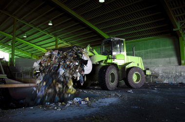 Recycle, overview of refuse collection with bulldozer clipart