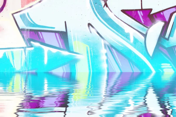 Abstract colorful graffiti reflection in the water — Stock Photo, Image