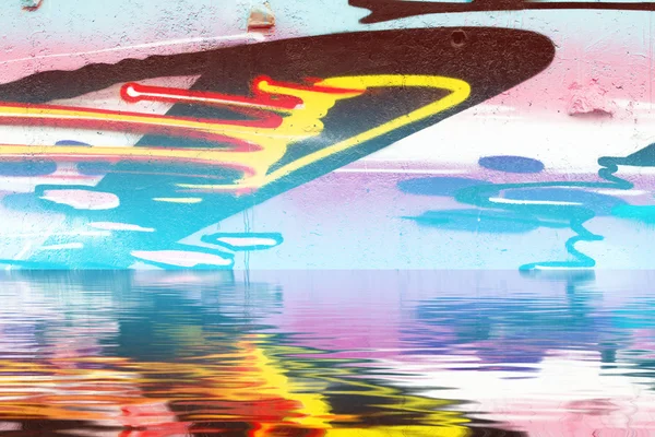 Abstract colorful graffiti reflection in the water — Stock Photo, Image