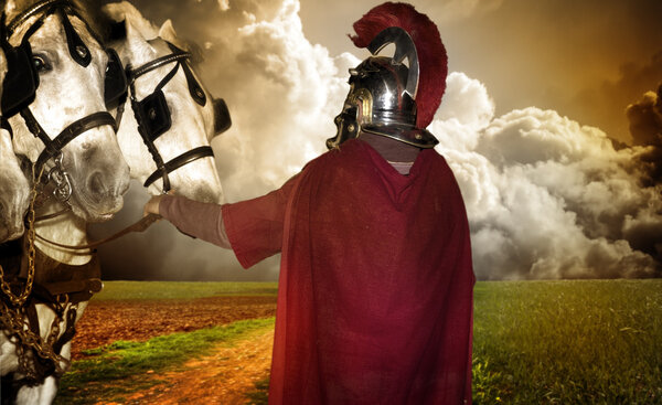 Портрет легионера с лошадьми
