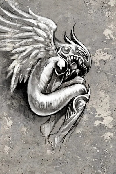 Tatuaż ilustracja, anioł z skrzypce — Zdjęcie stockowe