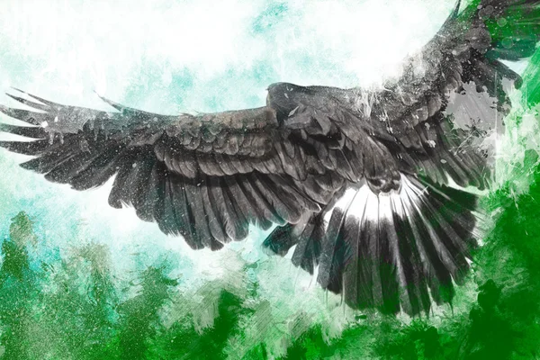 Low-flying eagle illustration over artistic background — Stock Photo, Image