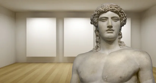 Пустой галерея, 3d комната с греческой sculture, Древняя статуя — стоковое фото